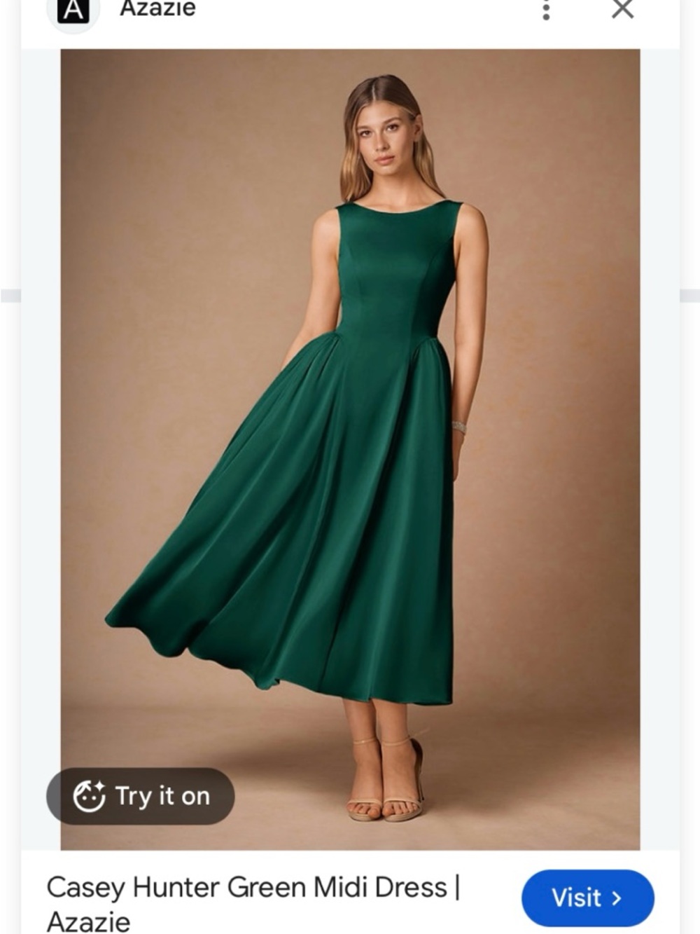 New Azazie Women 16 Casey Hunter Green Midi Dress $118 retail price